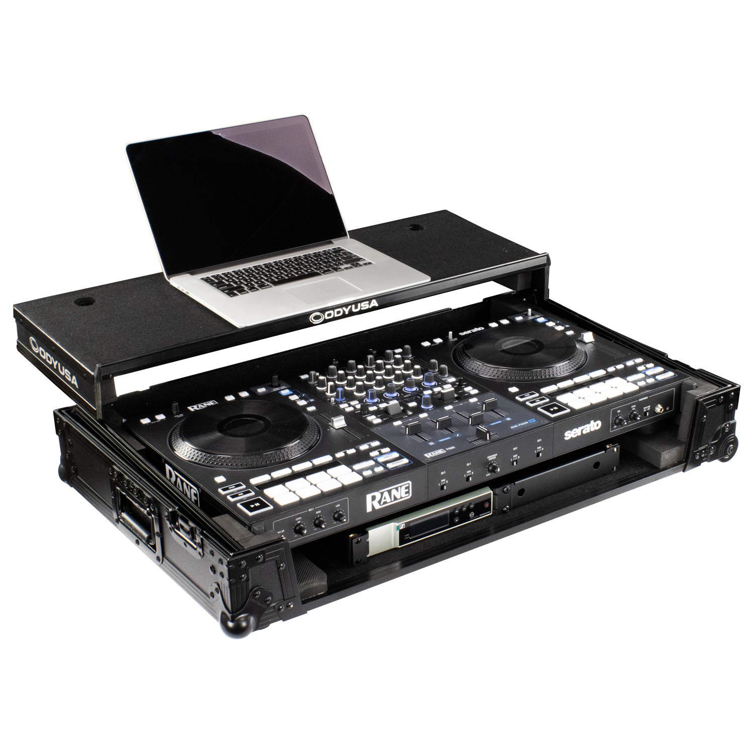 RANE FOUR Black Label 1U Flight Case with Glide Style Laptop 